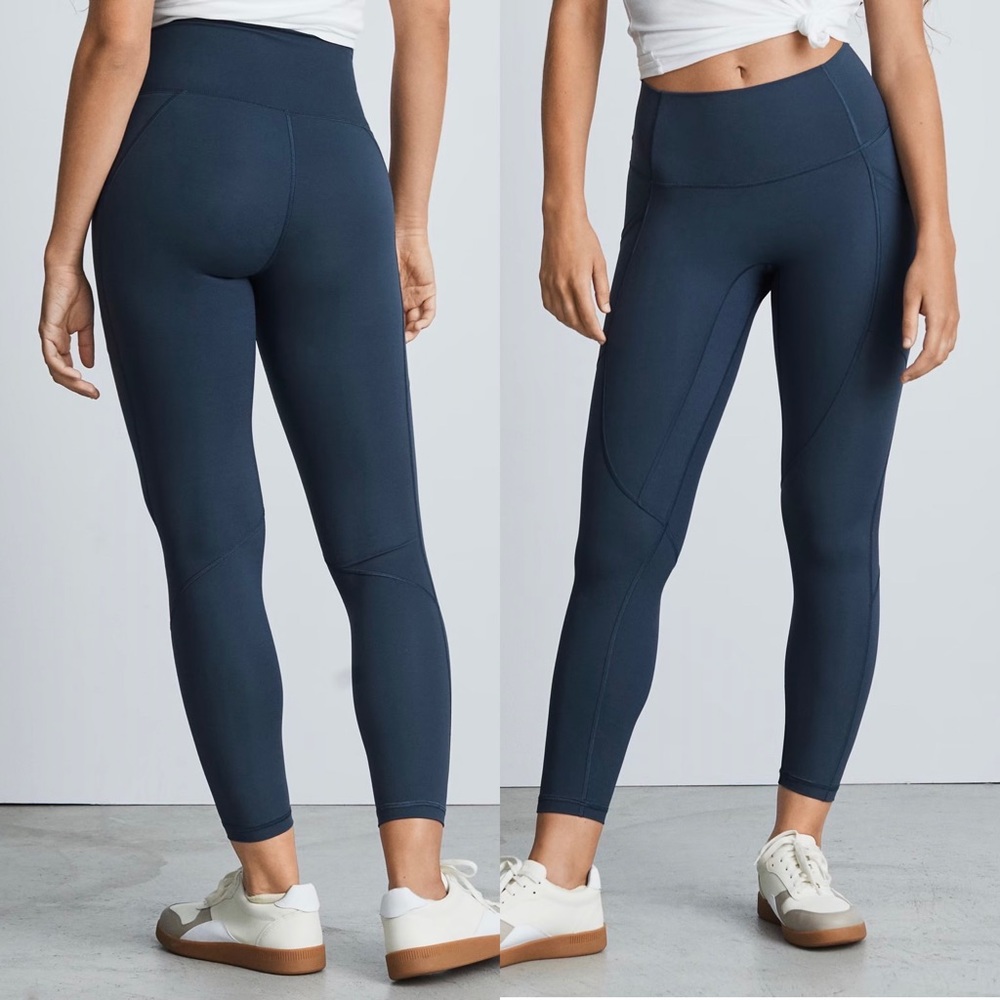 Everlane the Perform High Waisted Blue Leggings 7/8 Length W/Hip Pockets